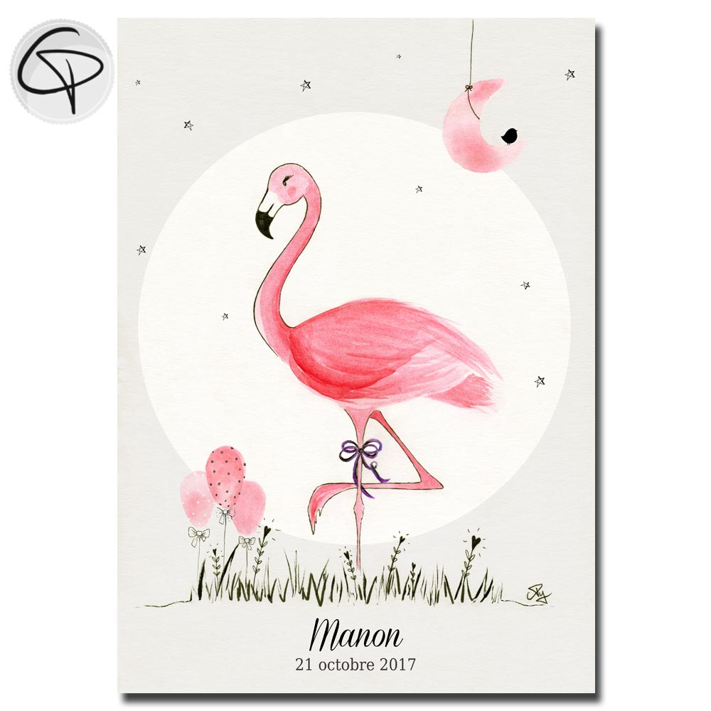  Affiche  flamant rose cadeau de naissance original pour fille 
